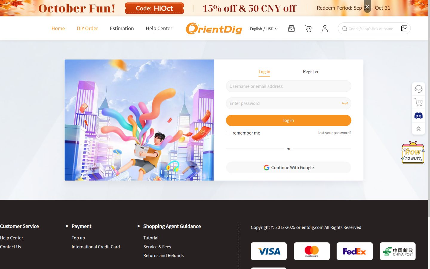 OrientDig DIY Order opende de loginmuur: Log in, Register, Continue With Google